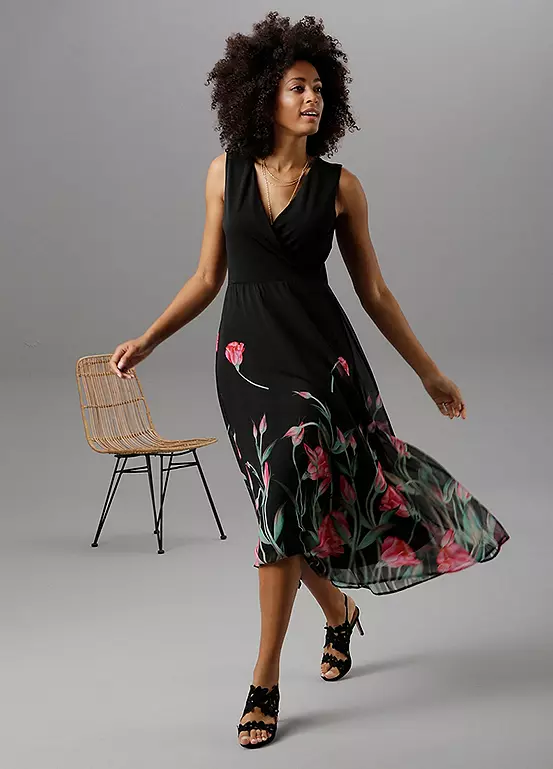 Aniston Floral Print Chiffon Skirt Dress 1 Aniston Floral Print Chiffon Skirt Dress