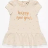 Artie Cream And Gold Glitter ’Happy New Year’ Polka Dot Dress In A Gift Box