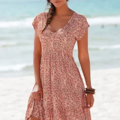 Beachtime Leaf Printed Jersey Dress