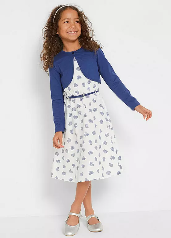Bonprix Kids Heart Print Dress, Bolero & Belt 1 Bonprix Kids Heart Print Dress, Bolero & Belt