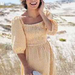 Freestyle Indie Yellow Gingham Tiered Midi Dress -Outlet Seraph Dress Store Freestyle Indie Yellow Gingham Tiered Midi Dress26J247FRSP W03