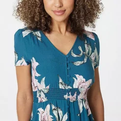 Izabel London Teal Floral Fit & Flare Maxi Dress -Outlet Seraph Dress Store Izabel London Teal Floral Fit Flare Maxi Dress41G681FRSP W02