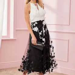 Kaleidoscope Black/White Applique Prom Dress -Outlet Seraph Dress Store Kaleidoscope Black White Applique Prom Dress24T609FRSP W02