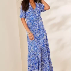 Kaleidoscope Blue Floral Jersey Wrap Dress