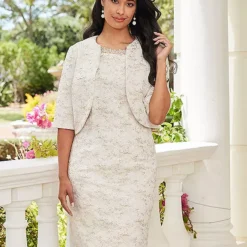 Kaleidoscope Champagne Jacquard Embellished Dress And Jacket