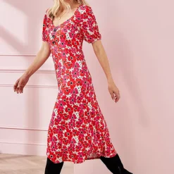 Kaleidoscope Floral Button Tea Dress -Outlet Seraph Dress Store Kaleidoscope Floral Button Tea Dress13S086FRSP W02