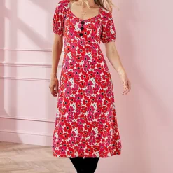 Kaleidoscope Floral Button Tea Dress -Outlet Seraph Dress Store Kaleidoscope Floral Button Tea Dress13S086FRSP W03