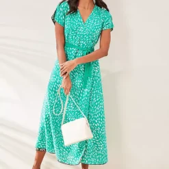 Kaleidoscope Green Spot & Floral Reversible Wrap Midi Dress