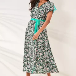 Kaleidoscope Green Spot & Floral Reversible Wrap Midi Dress -Outlet Seraph Dress Store Kaleidoscope Green Spot Floral Reversible Wrap Midi Dress65G103FRSP W04