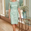 Kaleidoscope Mint/Gold Metallic Lace Shift Dress