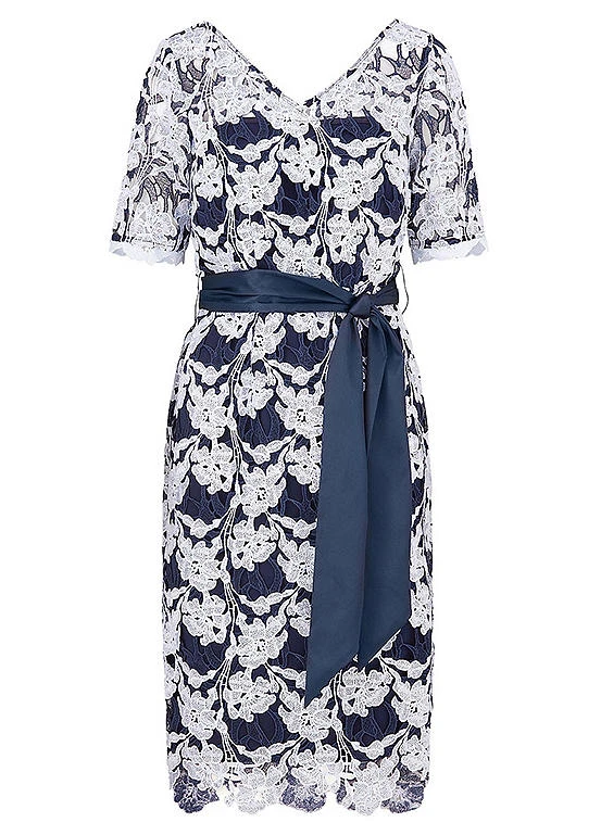 Kaleidoscope Navy Lace Sash Dress 2 Kaleidoscope Navy Lace Sash Dress - Image 2