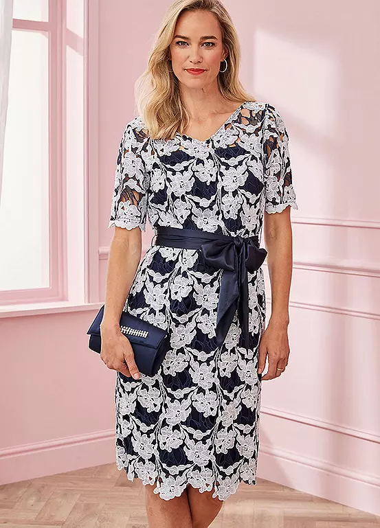 Kaleidoscope Navy Lace Sash Dress 5 Kaleidoscope Navy Lace Sash Dress - Image 5