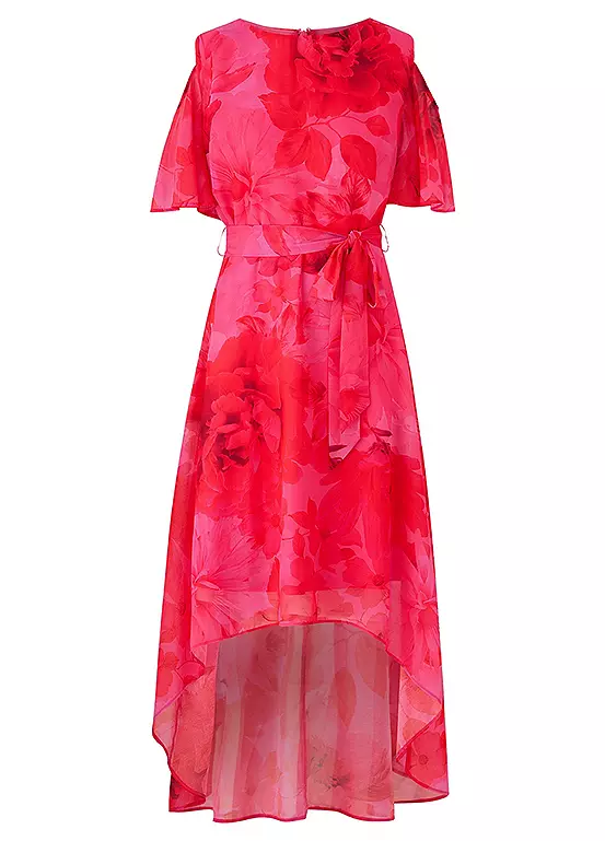 Kaleidoscope Pink Floral Print Hi Low Hem Dress 2 Kaleidoscope Pink Floral Print Hi Low Hem Dress - Image 2