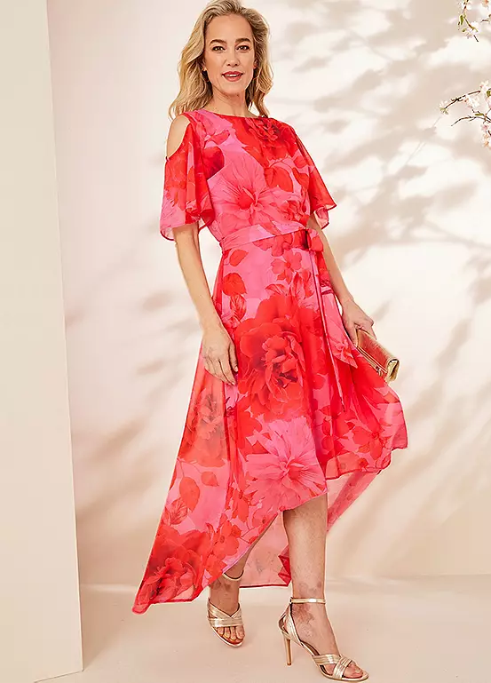 Kaleidoscope Pink Floral Print Hi Low Hem Dress 5 Kaleidoscope Pink Floral Print Hi Low Hem Dress - Image 5