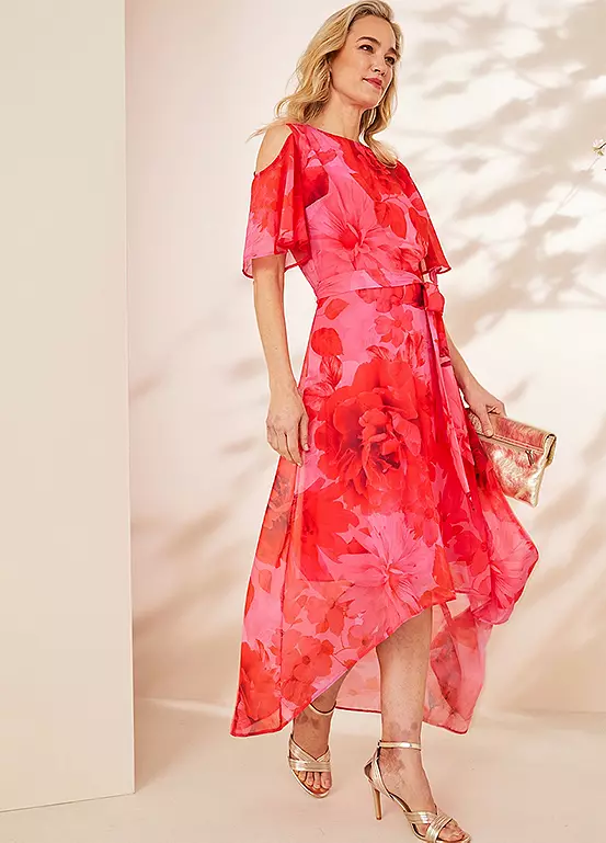 Kaleidoscope Pink Floral Print Hi Low Hem Dress 6 Kaleidoscope Pink Floral Print Hi Low Hem Dress - Image 6