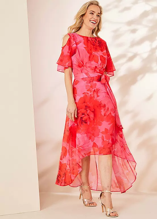 Kaleidoscope Pink Floral Print Hi Low Hem Dress 7 Kaleidoscope Pink Floral Print Hi Low Hem Dress - Image 7