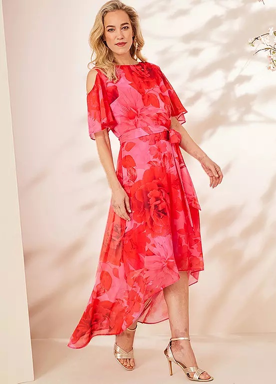 Kaleidoscope Pink Floral Print Hi Low Hem Dress 8 Kaleidoscope Pink Floral Print Hi Low Hem Dress - Image 8