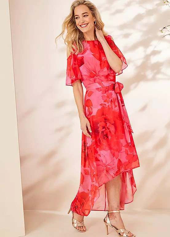 Kaleidoscope Pink Floral Print Hi Low Hem Dress 9 Kaleidoscope Pink Floral Print Hi Low Hem Dress - Image 9