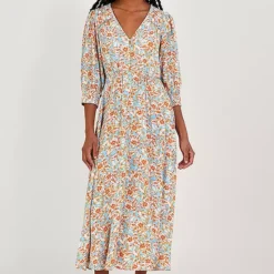 Monsoon Keava Floral Print Tea Dress In Sustainable Viscose
