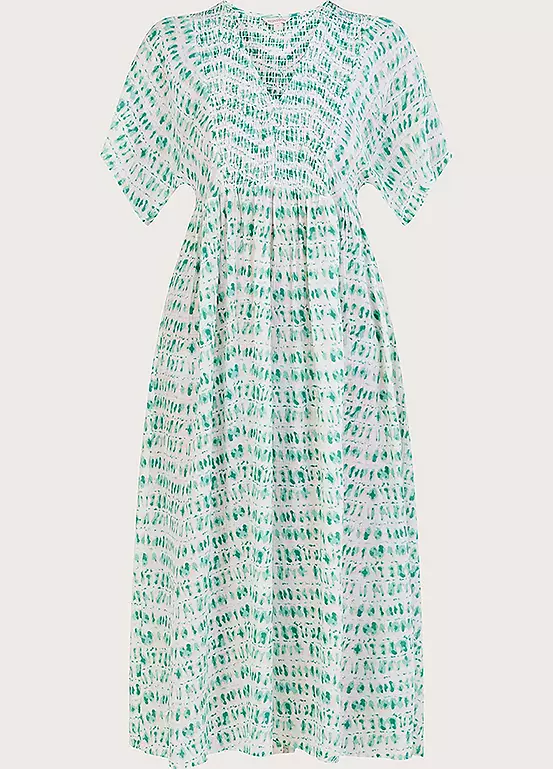 Monsoon Tie Dye Print Shirred Bodice Kaftan Dress 2 Monsoon Tie Dye Print Shirred Bodice Kaftan Dress - Image 2