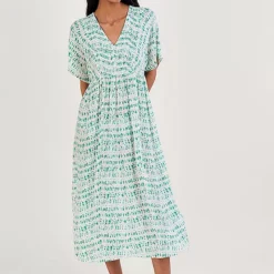 Monsoon Tie Dye Print Shirred Bodice Kaftan Dress