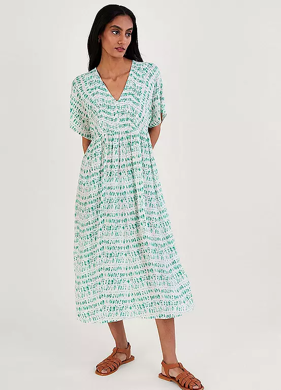 Monsoon Tie Dye Print Shirred Bodice Kaftan Dress 1 Monsoon Tie Dye Print Shirred Bodice Kaftan Dress