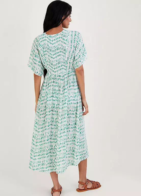 Monsoon Tie Dye Print Shirred Bodice Kaftan Dress 3 Monsoon Tie Dye Print Shirred Bodice Kaftan Dress - Image 3