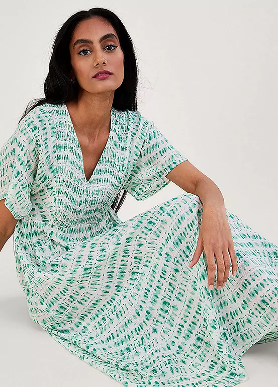 Monsoon Tie Dye Print Shirred Bodice Kaftan Dress 4 Monsoon Tie Dye Print Shirred Bodice Kaftan Dress - Image 4