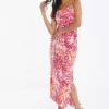 Quiz Pink Orange Non Animal Woven Midi Dress With Knot Bust