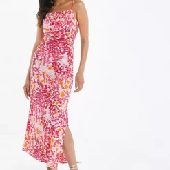 Quiz Pink Orange Non Animal Woven Midi Dress With Knot Bust -Outlet Seraph Dress Store Quiz Pink Orange Non Animal Woven Midi Dress with Knot Bust95R731FRSP W02