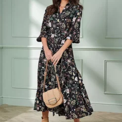 Together! Together Black Floral Print Shirt Dress -Outlet Seraph Dress Store Together Black Floral Print Shirt Dress44W701FRSP W01