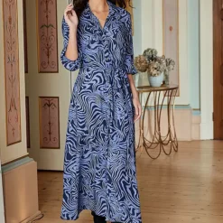 Together! Together Blue Zebra Print Shirt Dress -Outlet Seraph Dress Store Together Blue Zebra Print Shirt Dress44W746FRSP W01