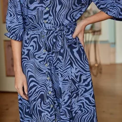 Together! Together Blue Zebra Print Shirt Dress -Outlet Seraph Dress Store Together Blue Zebra Print Shirt Dress44W746FRSP W03