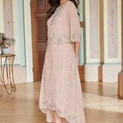 Together! Together Blush Beaded Hi Low Hem Dress -Outlet Seraph Dress Store Together Blush Beaded Hi Low Hem Dress17S555FRSP W02