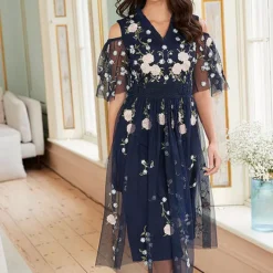 Together! Together Navy Embroidered Cold Shoulder Dress -Outlet Seraph Dress Store Together Navy Embroidered Cold Shoulder Dress65D044FRSP W01