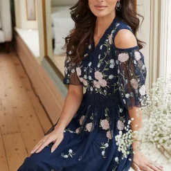 Together! Together Navy Embroidered Cold Shoulder Dress -Outlet Seraph Dress Store Together Navy Embroidered Cold Shoulder Dress65D044FRSP W03