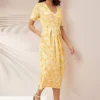Together! Together Yellow Shell Print Pocket Dress