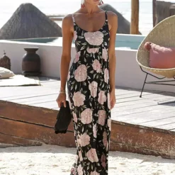 S.Oliver Beachwear Floral Print Tie-Back Maxi Dress